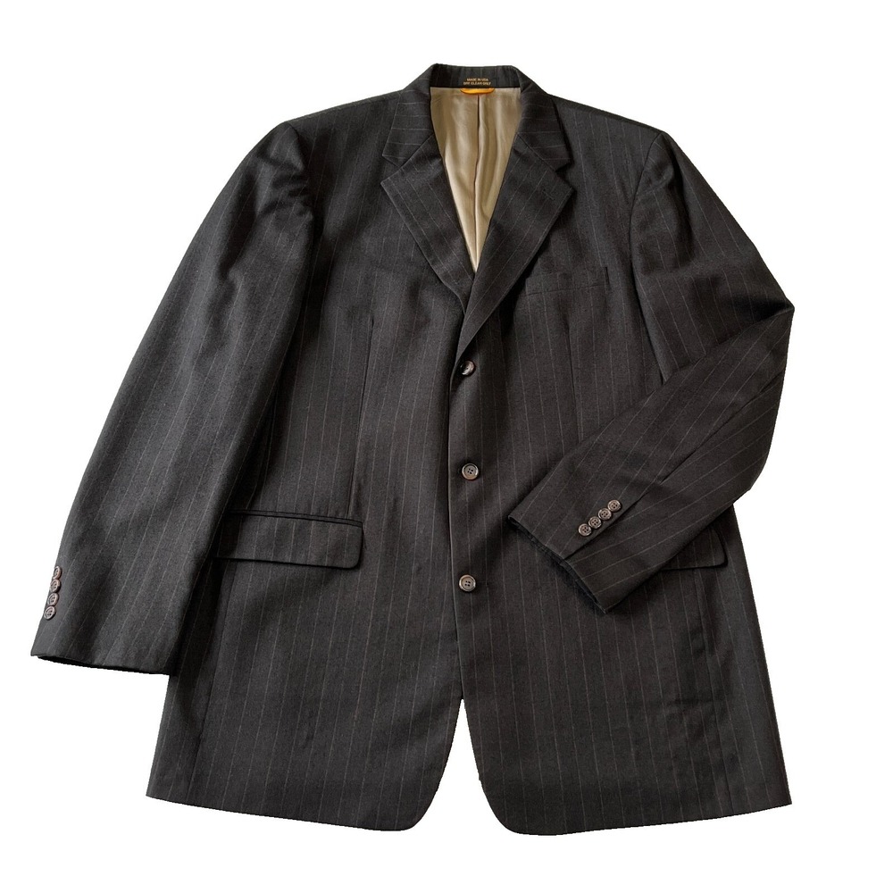 Bill Blass 44 Extra Long Men's Wool Blazer Brown Pinstripe Made In USA Vintage